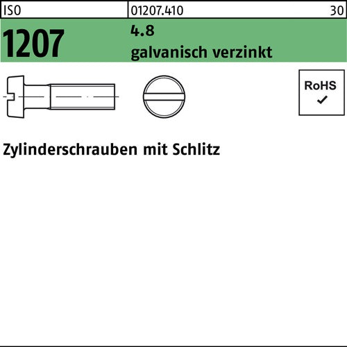 Zylinderschraube ISO 1207 mSchlitz M 6 x 80 48 galvanisch verzinkt 100 Stück
