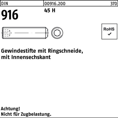 Gewindestift DIN 916 Ringschn/Innen-6kt M6x 16 45 H 500 Stück - VPE: 500