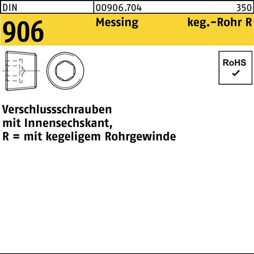 Verschlußschraube DIN 906 mInnen-6-kant R 3/8 Messing 50 Stück
