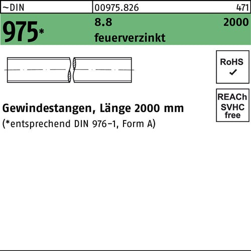 Gewindestange DIN 975 M12x 2000mm 88 feuerverz 1 Stück