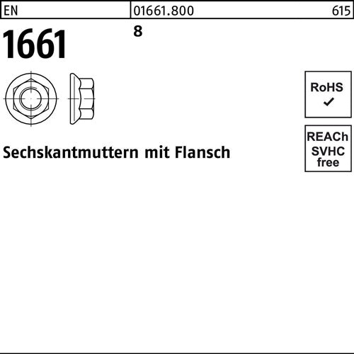 Sechskantmutter EN 1661 Flansch M20 8 50 Stück - VPE: 50