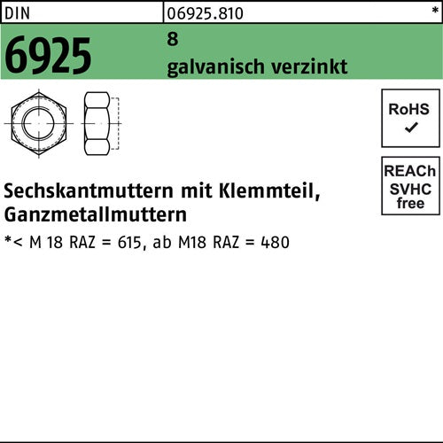 Sechskantmutter DIN 6925 Klemmteil M14 8 galvverz 100 Stück - VPE: 100