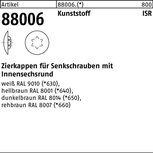 Zierkappe R 88006 fISR 30x165/6 Ku weiß 1000 Stück - VPE: 1000