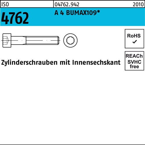 Zylinderschraube ISO 4762 Innen-6kt M12x 40 A 4 BUMAX109 25 Stück BUFAB - VPE: 25