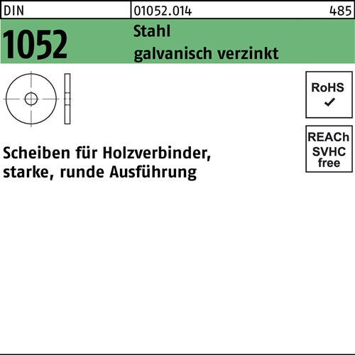Unterlegscheibe DIN 1052 rund 25 x 92 x 8 Stahl galvanisch verzinkt 25 Stück