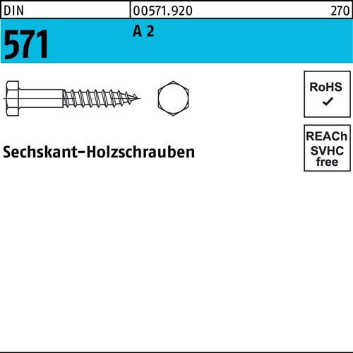 Sechskantholzschraube DIN 571 8 x 50 A 2 100 Stück