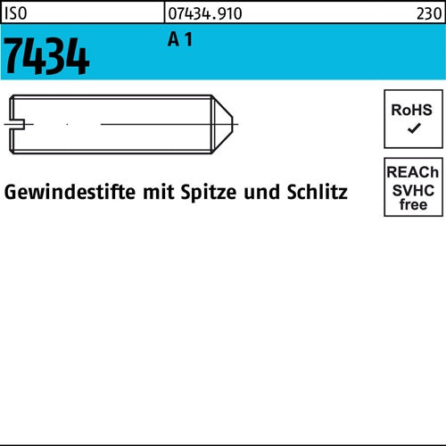Gewindestift ISO 7434 Spitze/Schlitz M6x 16 A 1 25 Stück - VPE: 25