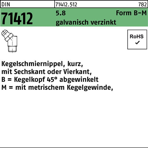 Kegelschmiernippel DIN 71412 FormB-M BM 8x1 SW 9 58 galvverz 100St - VPE: 100