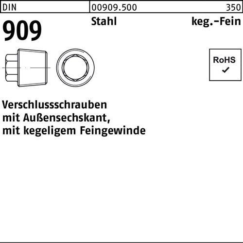 Verschlußschraube DIN 909 mAußen-6-kant M 16 x 15 Stahl 50 Stück