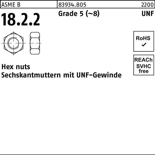 Sechskantmutter R 83934 UNF-Gewinde 1 1/2 Grade 5 (~8) 5 Stück - VPE: 5