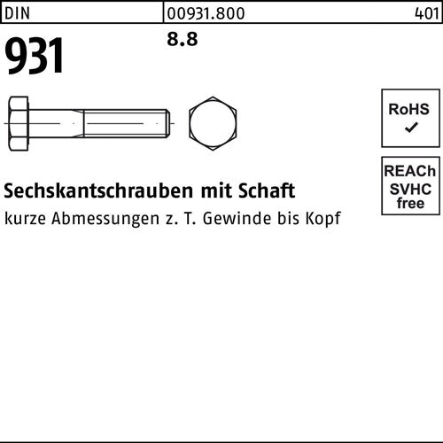Sechskantschraube DIN 931 mSchaft M 14 x 220 88 25 Stück