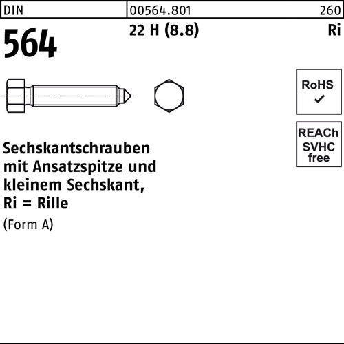 Sechskantschraube DIN 564 mAnsatzspitze AM 6 x 12 22 H (88) 100 Stück
