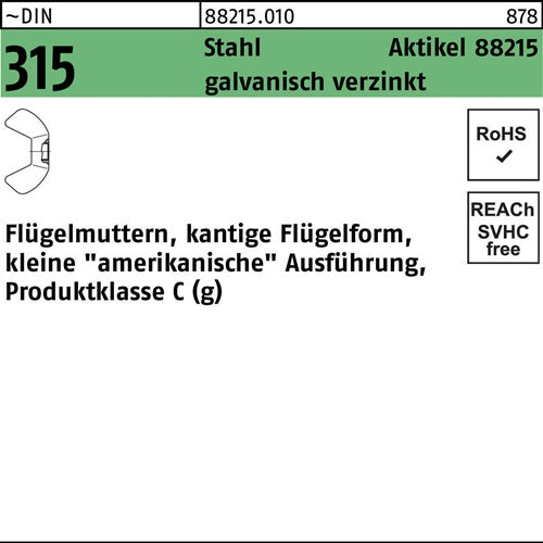 Flügelmutter R 88215 M3 Stahl galvverz 500 Stück - VPE: 500