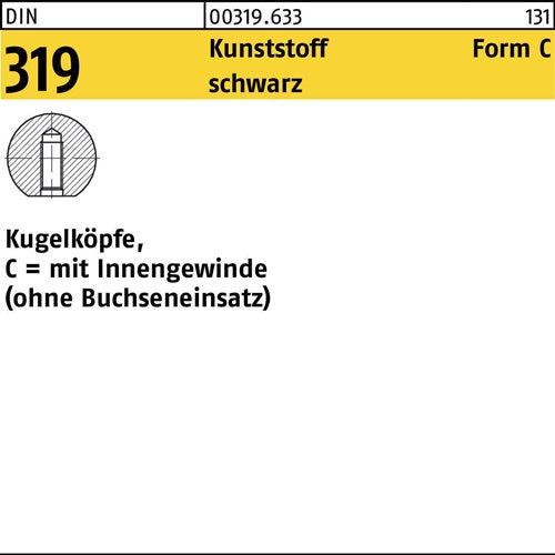 Kugelknopf DIN 319 Form C 20 M 5 Kunststoff schwarz 25 Stück