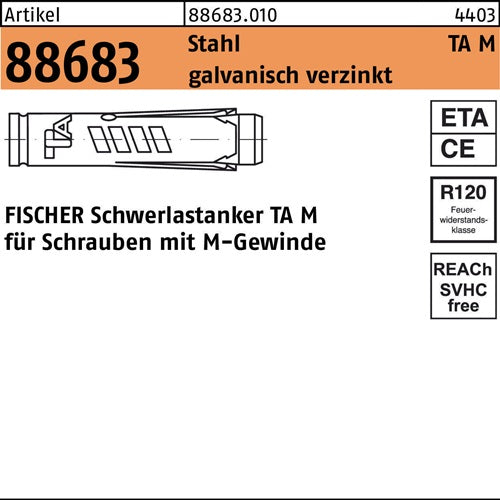 Schwerlastanker R 88683 TA M8 Stahl galvverz 50 Stück FISCHER - VPE: 50