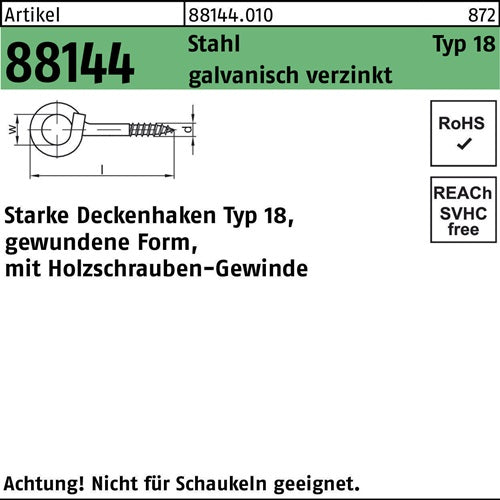Deckenhaken R 88144 Typ 18 140x 99x 22 Stahl galvverz 20 Stück - VPE: 20