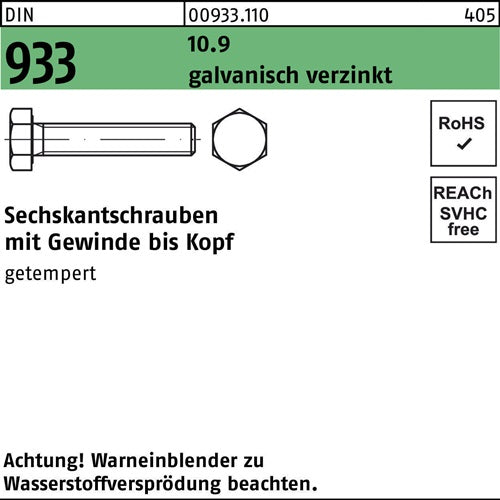 Sechskantschraube DIN 933 VG M 18 x 60 109 galvanisch verzinkt 25 Stück