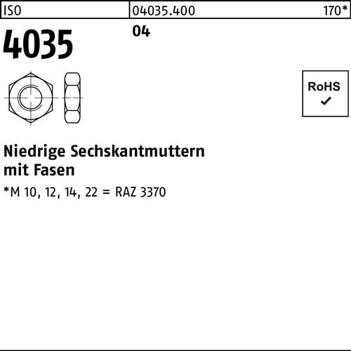 Sechskantmutter ISO 4035 niedrig Fasen M2 Automatenstahl 1000 Stück - VPE: 1000