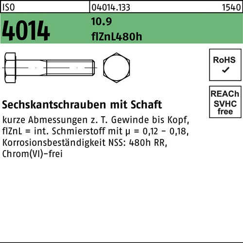 Sechskantschraube ISO 4014 mSchaft M 12 x 100 109 zinklamellenbesch 50 Stück