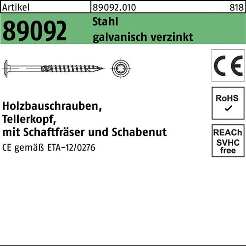 Holzbauschraube R 89092 Tellerkopf Innensechsrund 10 x 140 -T40 Stahl galvanisch verzinkt 50 Stück