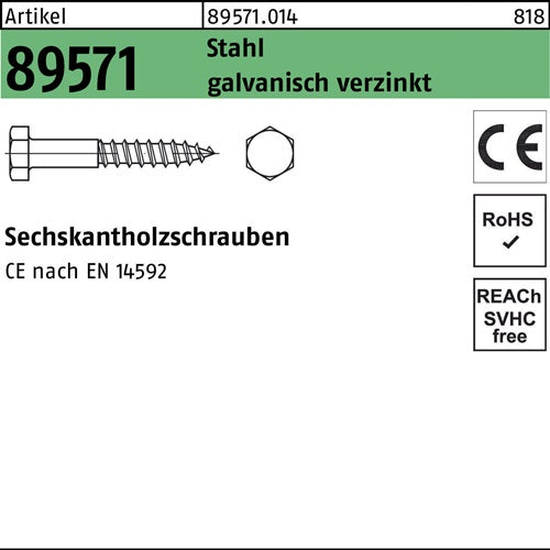 Sechskantholzschraube R 89571 12x 80 Stahl galvverz 50 Stück - VPE: 50