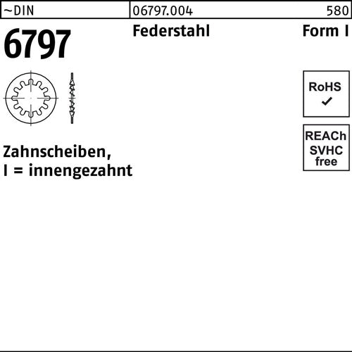 Zahnscheibe DIN 6797 FormI innengezahnt I 43 Federstahl 5000 Stück - VPE: 5000