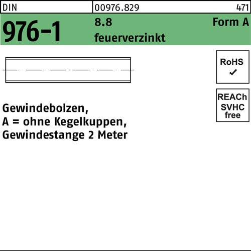 Gewindebolzen DIN 976 oKegelkuppen AM 24x 2000 88 feuerverz 1 Stück