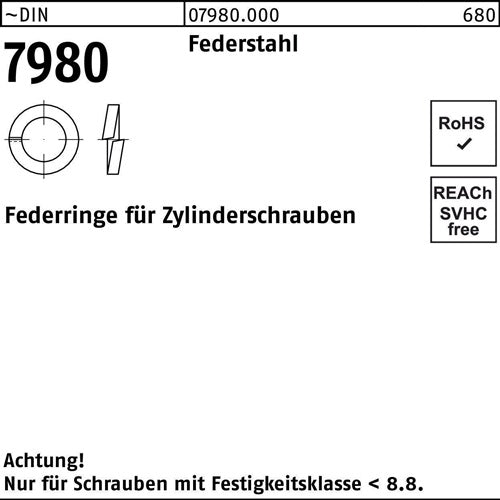Federring DIN 7980 fZylinderschrauben 16 Federstahl 100 Stück - VPE: 100