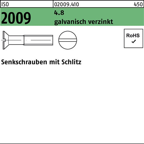 Senkschraube ISO 2009 mSchlitz M 6 x 100 48 galvanisch verzinkt 100 Stück