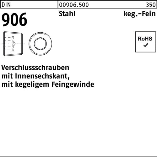 Verschlußschraube DIN 906 mInnen-6-kant M 18 x 15 Stahl 25 Stück