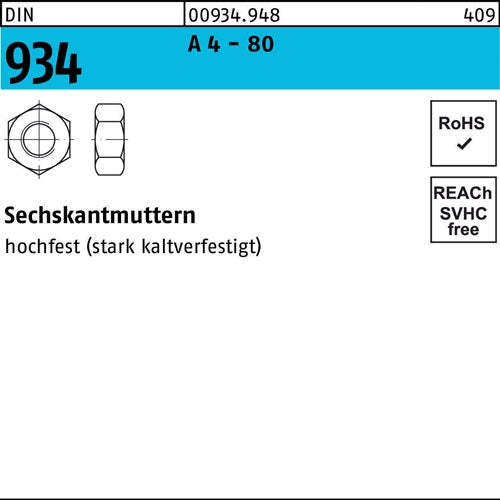 Sechskantmutter DIN 934 M 6 A 4 - 80 200 Stück