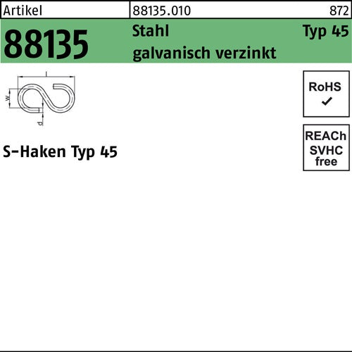 S-Haken R 88135 Typ 45 80x 22x 76 Stahl galvverz 100 Stück - VPE: 100