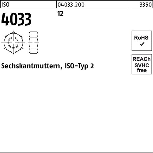 Sechskantmutter ISO 4033 M24 12 50 Stück - VPE: 50