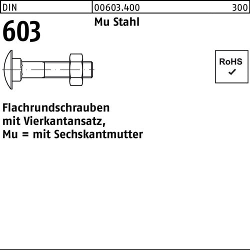 Flachrundschraube DIN 603 mVierkantansatz/6-kantmutter M 16 x 170 Mu Stahl 46 25 Stück
