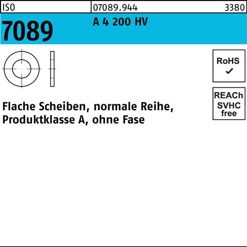 Unterlegscheibe ISO 7089 oFase 14 A 4 200 HV 500 Stück - VPE: 500