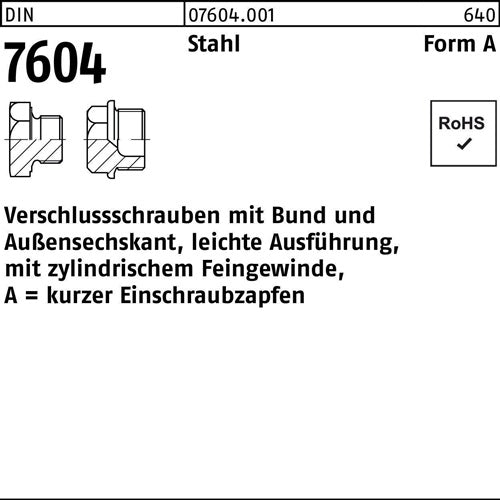 Verschlußschraube DIN 7604 Bund AM 22x 15 Stahl 25 Stück - VPE: 25