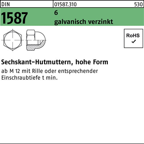 Sechskanthutmutter DIN 1587 M 14 SW 22 6 galvanisch verzinkt 50 Stück