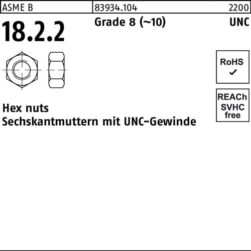 Sechskantmutter R 83934 UNC-Gewinde 1/4 Grade 8 (~10) 100 Stück - VPE: 100