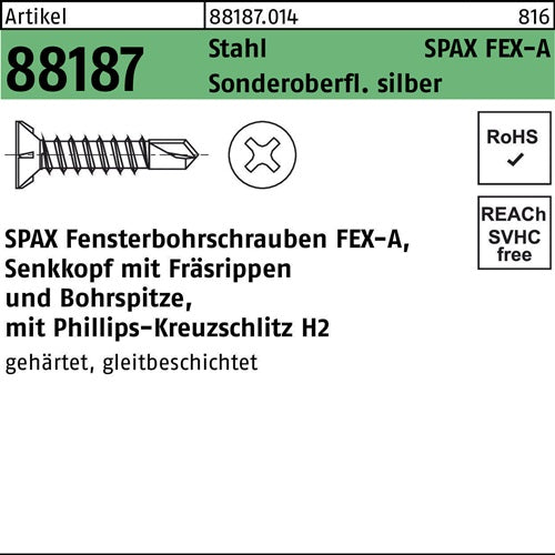 Fensterbohrschraube R 88187 Seko PH 39x32-H Sta silber 1000St SPAX - VPE: 1000