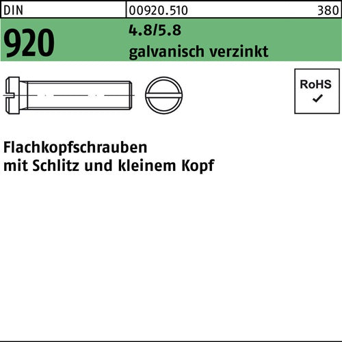 Flachkopfschraube DIN 920 Schlitz M3x 12 48/58 galvverz 100St - VPE: 100