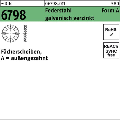 Fächerscheibe DIN 6798 FormA außengezahnt A 31 Federstahl galvverz 100St - VPE: 100