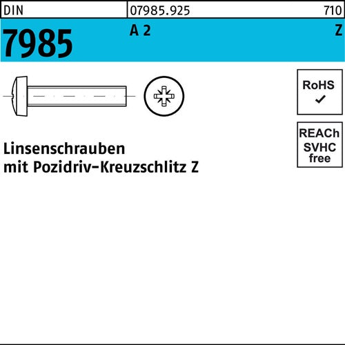 Linsenschraube DIN 7985 PZ M4x 6-Z A 2 1000 Stück - VPE: 1000