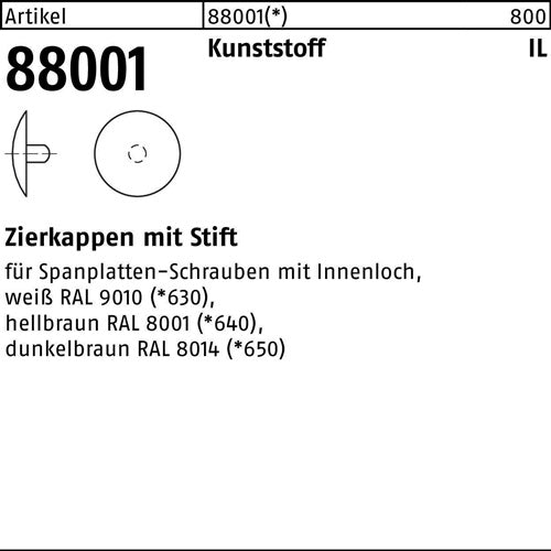 Zierkappe R 88001 Stift 25x 15 Ku dunkelbraun 1000 Stück - VPE: 1000