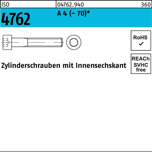 Zylinderschraube ISO 4762 mInnensechskant M 16 x 280 A 4 10 Stück