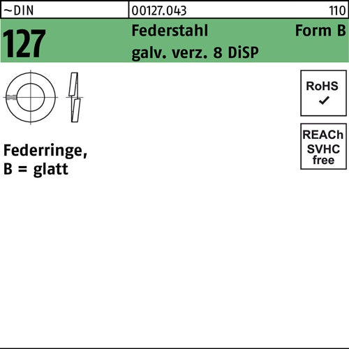 Federring DIN 127 B 24 Federstahl galvanisch verzinkt 8 DiSP 100 Stück