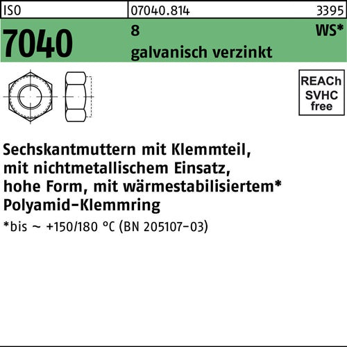 Sechskantmutter ISO 7040 Klemmteil M20 8 galvverz brauner Ring 50St - VPE: 50