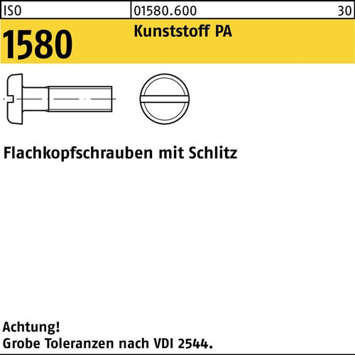 Flachkopfschraube ISO 1580 mSchlitz M 4 x 10 Polyamid 200 Stück
