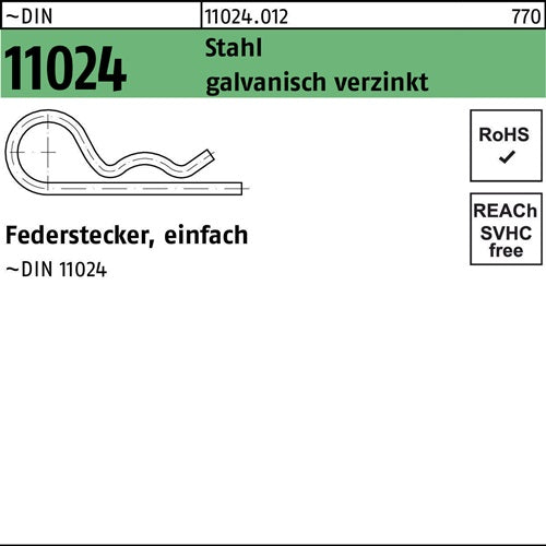 Federstecker DIN 11024 DrahtD 7 Stahl einfach gal Zn 25 Stück
