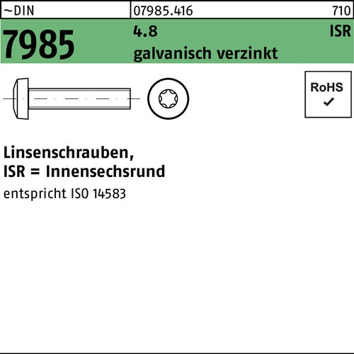 Linsenschraube DIN 7985 ISR M25x25-T8 48 galvverz 2000St - VPE: 2000