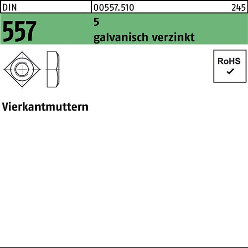 Vierkantmutter DIN 557 M 12 SW 19 5 galvanisch verzinkt 100 Stück